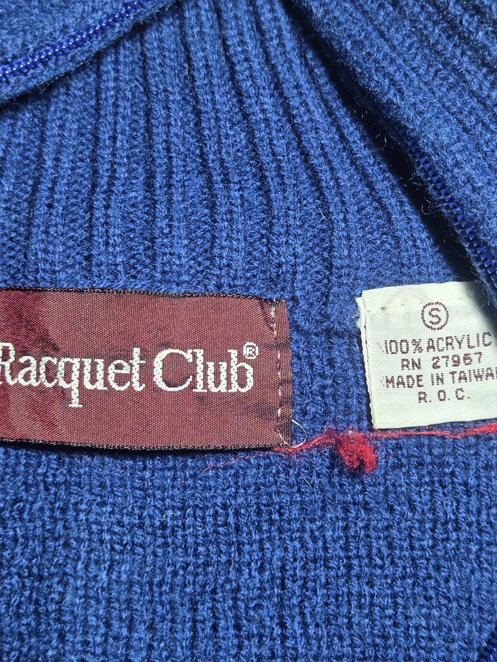 Vintage Racquet Club Quarter Zip Sweater Mens Small Blue Striped Acrylic Retro - Picture 3 of 7